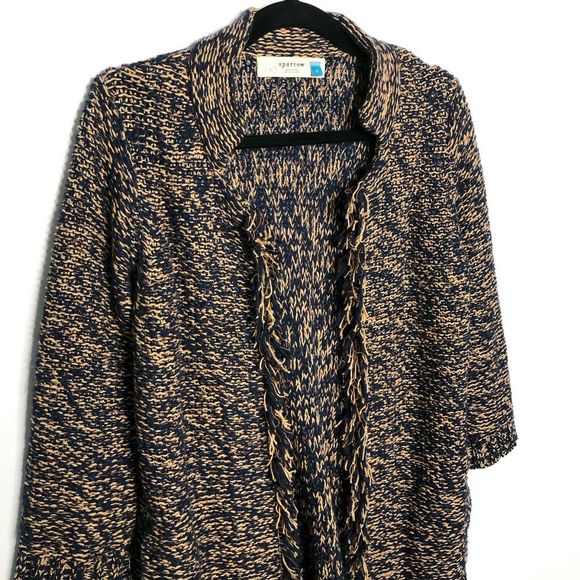 Anthropologie Sparrow Marled Peat Cardigan Linen Wool Open Front Sweater Small - Picture 4 of 8